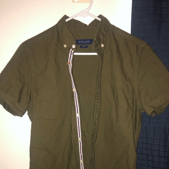 ZARA - SMALL SLIM FIT - MANDARIN COLLAR GREEN - Picture 1 of 3